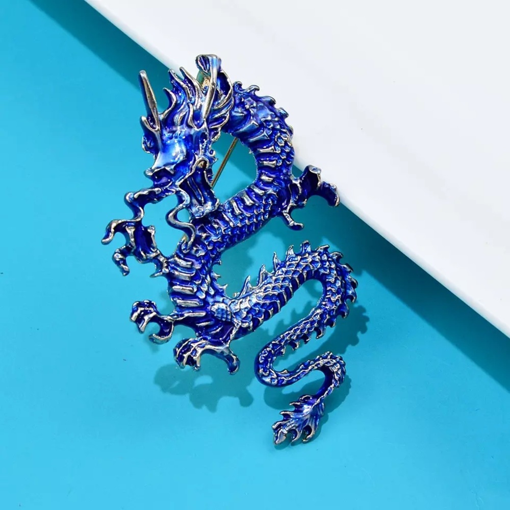 YEAR IF THE DRAGON - 
FLYING BLUE DRAGON BROOCH / PIN